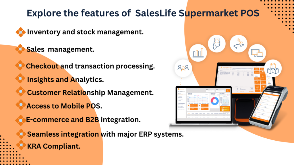 An infographic showing The features of SalesLife as the leading supermarket POS system in Kenya,